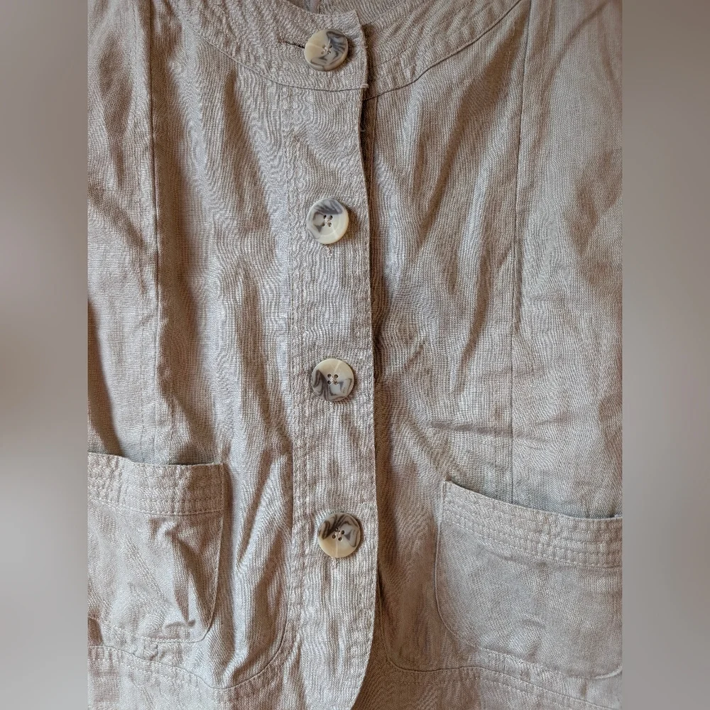 Marvin Richards Women Beige Linen Blazer Jacket Cropped Button Size Medium Boho - Picture 3 of 8